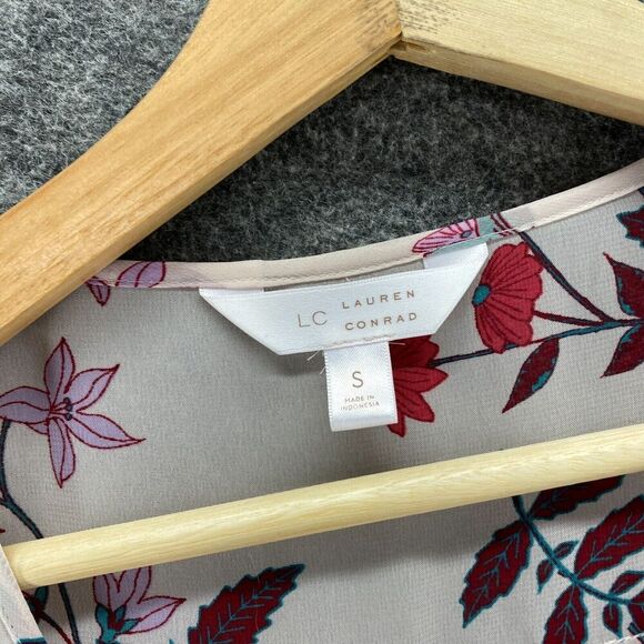 LC Lauren Conrad Blouse Women S Small White Floral Long Sleeve Round Neck Sheer - Picture 5 of 9